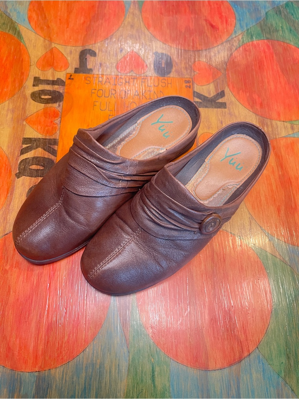 Yuu Gilmore Brown Leather Clogs Slip On Shoes Womens Size 8M Leather